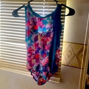 Patterned Teal Dance Leotard Girl Size L 10/12